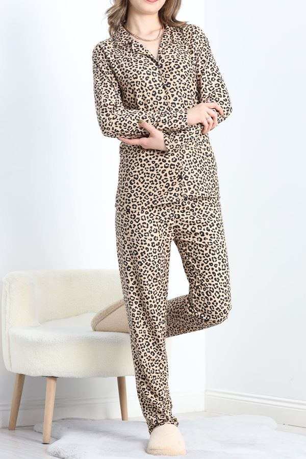 Süet Pijama Takımı Kahveleopar - 40003.1049.