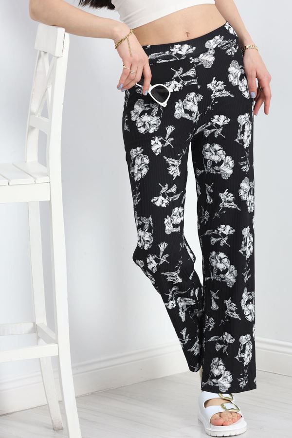 Kaşkorse Lastikli Pantolon Siyahçiçekli - 2395.555.