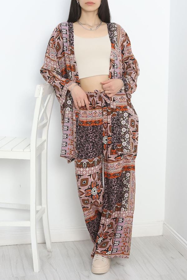 Desenli Dokuma Kimono Takım Vizonlila - 16588.1095.