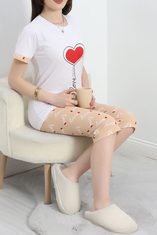 Desenli Pijama Takımı Beyazkahve1 - 18735.1567.