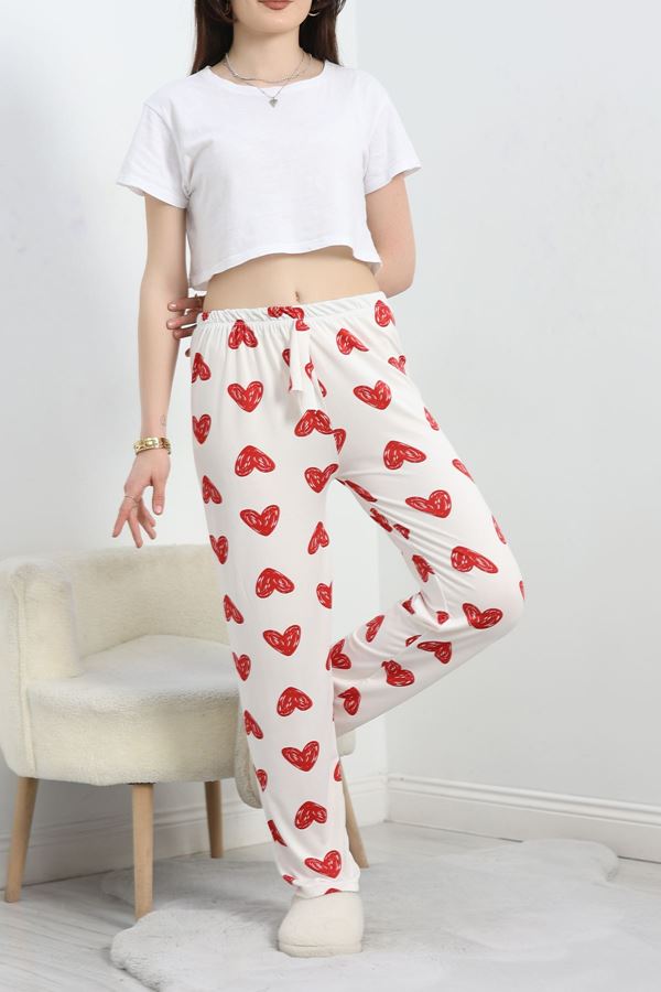Desenli Milan Kumaş Pijama Altı Ekrukırmızı - 60240.1878.