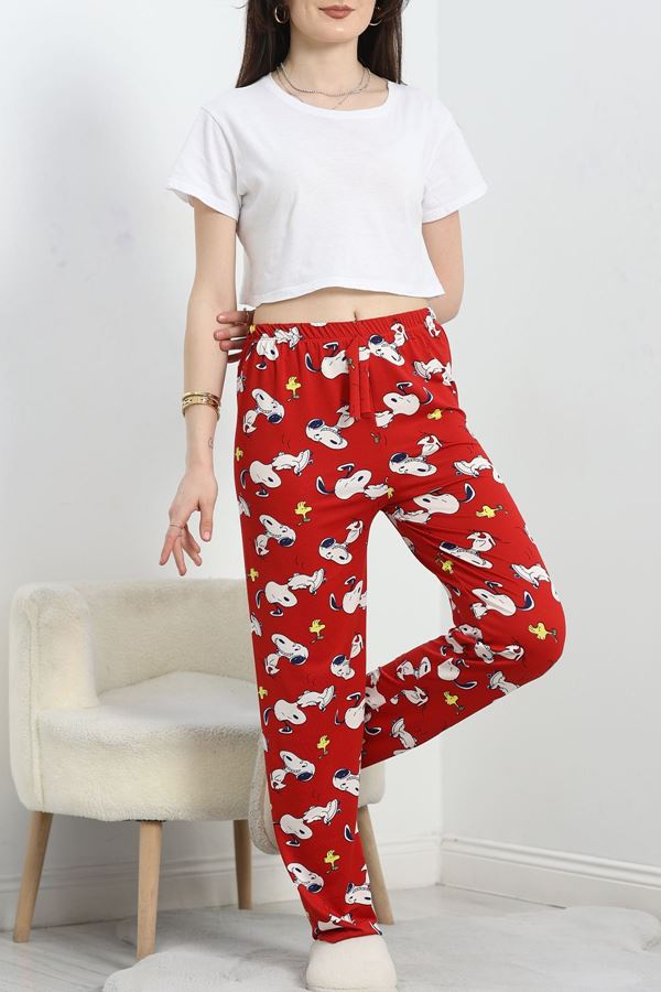 Desenli Milan Kumaş Pijama Altı Bordobeyaz - 60240.1878.