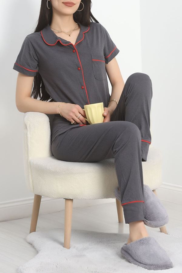 Düğmeli Süprem Pijama Takımı Antrasit - 30320.1048.