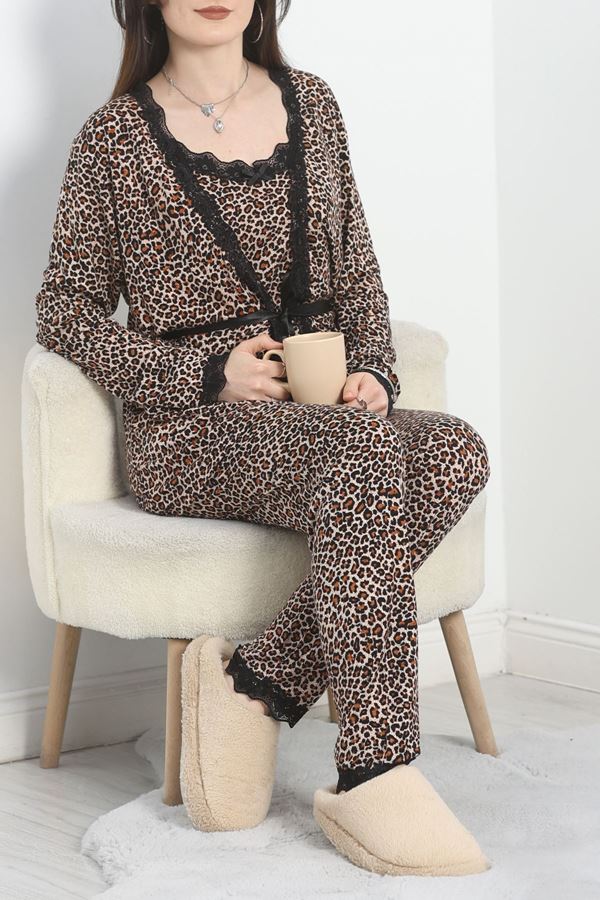 Viskon 3'Lü Set Pijama Takımı Leopar - 70099.1050.