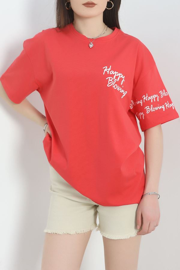 Baskılı Oversize Tişört Fuşya - 40637.1872.