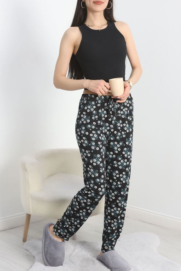 Ring Viskon Pijama Altı Siyahçiçekli - 50420.1928.