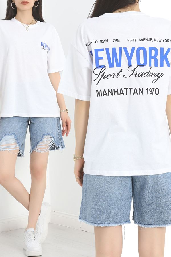 Baskılı Oversize Tişört Beyazsaks - 40637.1872.