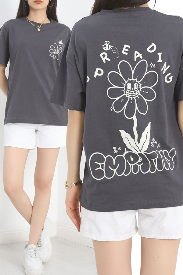 Baskılı Oversize Tişört Fümebeyaz1 - 40637.1872.