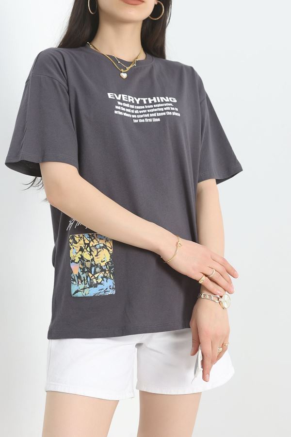 Baskılı Oversize Tişört Antibeyaz - 40649.1872.