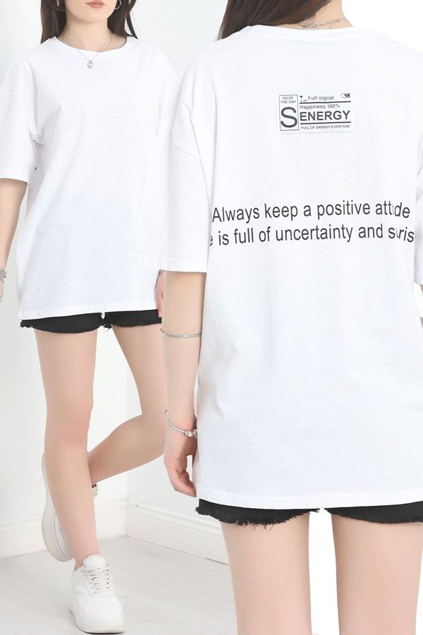 Baskılı Oversize Tişört Beyaz - 40649.1872.