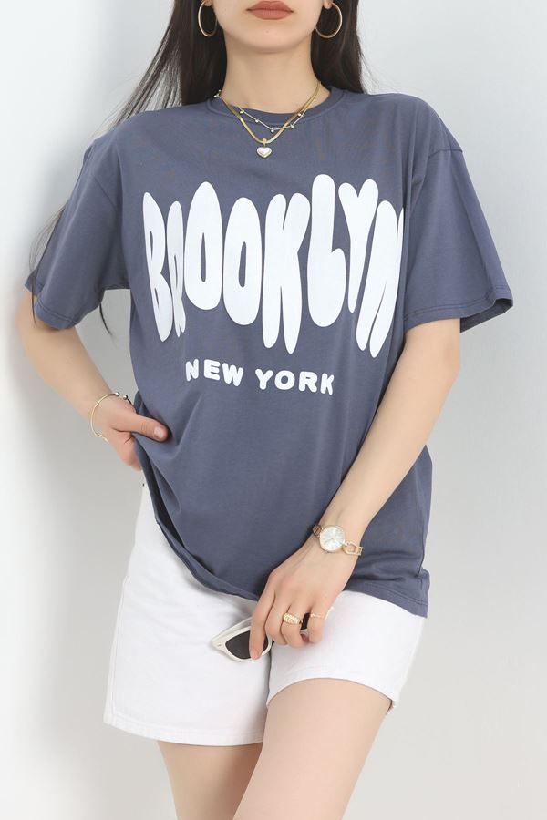 Baskılı Oversize Tişört Fümebeyaz - 40649.1872.