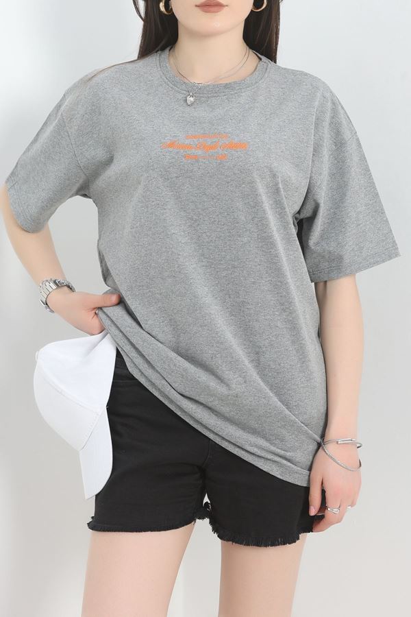 Baskılı Oversize Tişört Gri - 40649.1872.