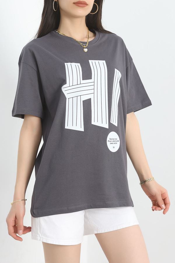 Baskılı Oversize Tişört Gribeyaz1 - 40649.1872.