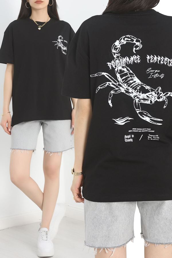 Baskılı Oversize Tişört Siyahbeyaz1 - 40649.1872.