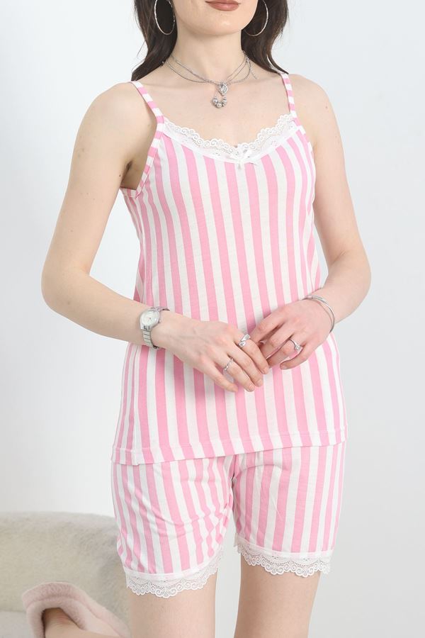 İp Askılı Şortlu Pijama Takımı Pudrabeyaz - 70092.1952.