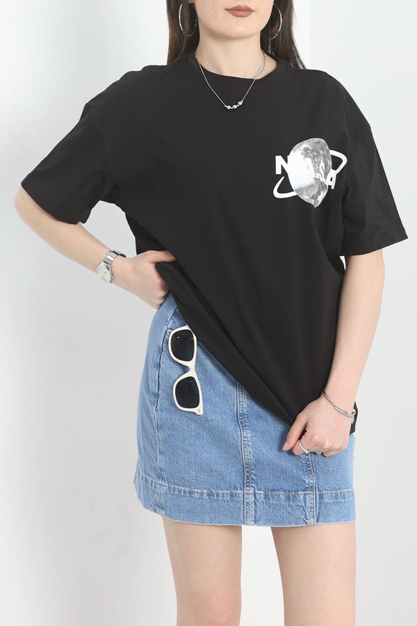 Baskılı Oversize Tişört Siyahgri3 - 40649.1872.