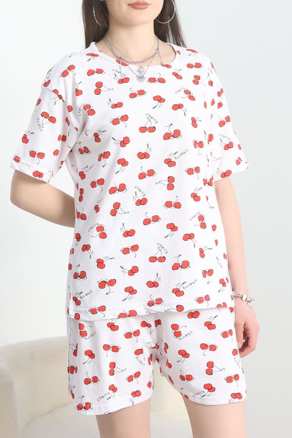 Yırtmaçlı Şortlu Pijama Takımı Kırmızıkiraz - 50086.1857.