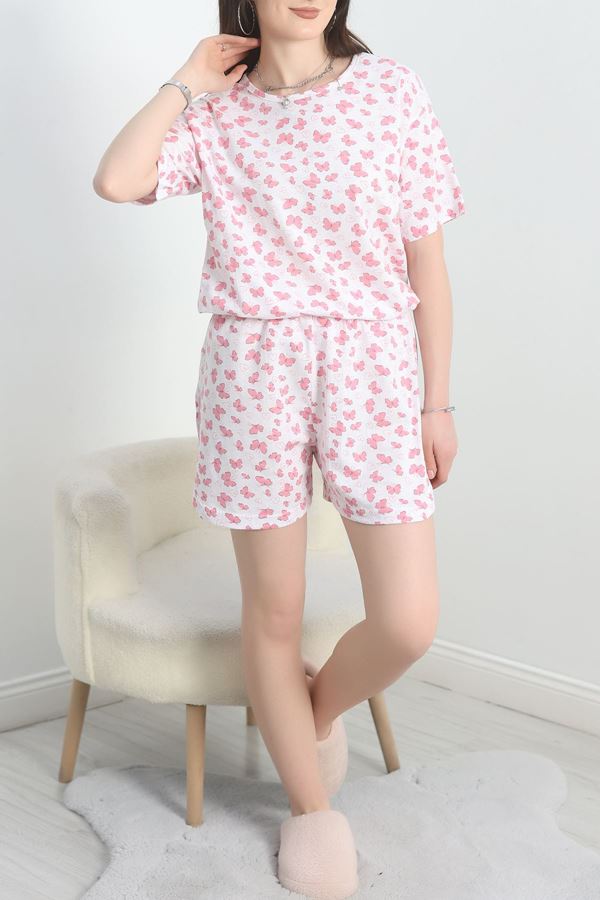 Yırtmaçlı Şortlu Pijama Takımı Beyazpembe - 50086.1857.