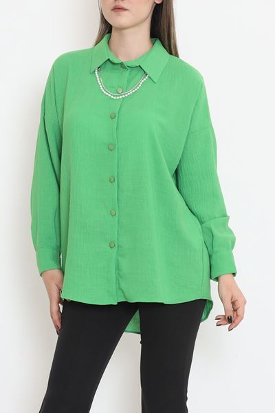 Aksesuarlı Oversize Gömlek Yeşil - 18565.1289.