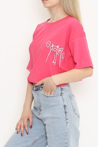 Baskılı Oversize Tişört Koyupembe - 16494.1567.