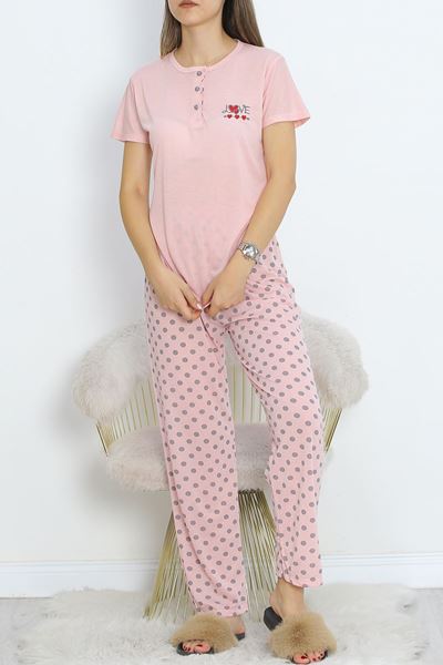 Düğmeli Pijama Takımı Pembe - 704.1287.