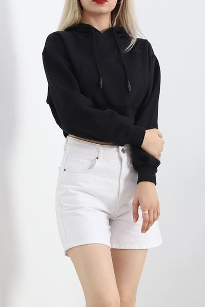 Şardonlu Oversize Crop Sweat Siyah - 21391.200.