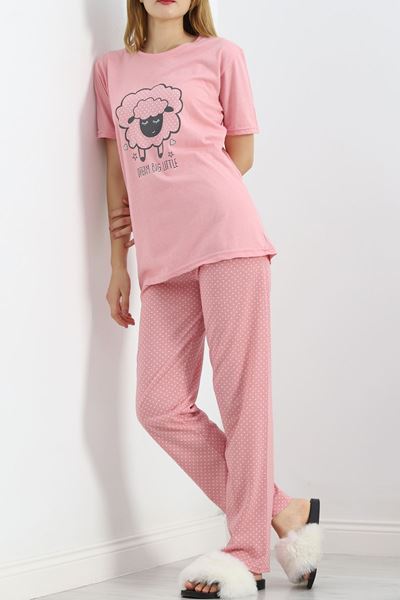 Desenli Pijama Takımı Pembe1 - 18735.1567.