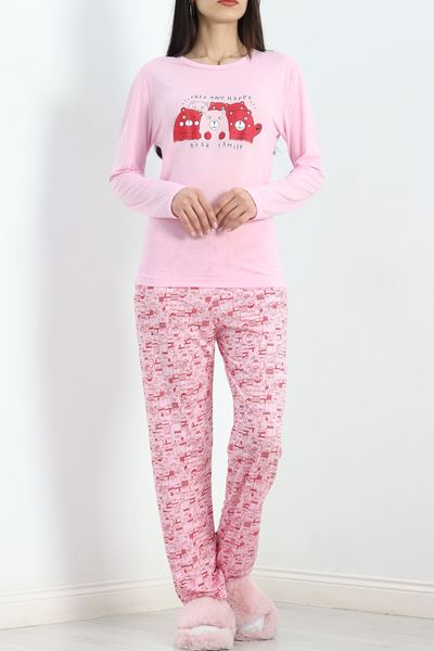 Baskılı Poliviskon Pijama Takımı Pembe - 302.1287.