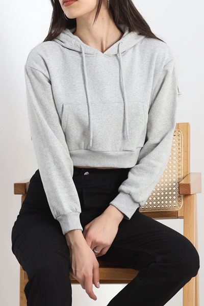 Şardonlu Oversize Crop Sweat Gri1 - 21391.200.