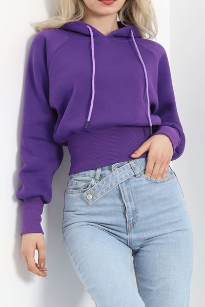 Kapşonlu Crop Sweat Mor - 20967.1878.