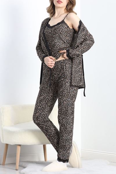 3'Lü Süet Set Pijama Takımı Leopar - 30164.1050.