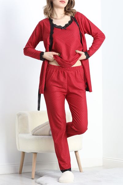 3'Lü Süet Set Pijama Takımı Kırmızı - 30164.1050.