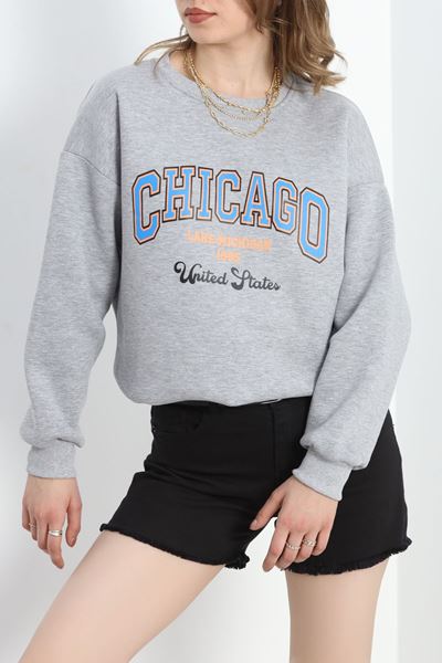 3 İplik Baskılı Unisex Sweat Gri - 30188.1878.