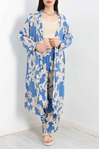 Desenli Kimono Takım Mavibej - 19767.1247.