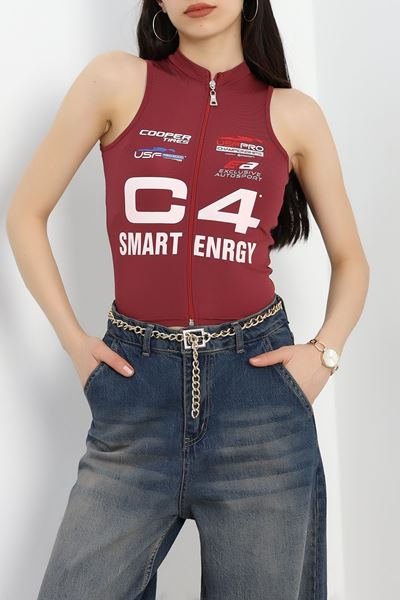 Fermuar Detaylı Kolsuz Body Bordo - 40417.1856.