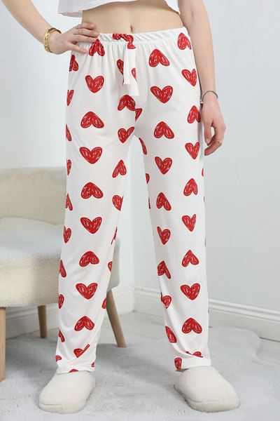 Desenli Milan Kumaş Pijama Altı Ekrukırmızı - 60240.1878.