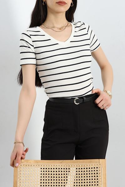 V Yaka Çizgili Kaşkorse Body Ekrusiyah - 40344.1748.