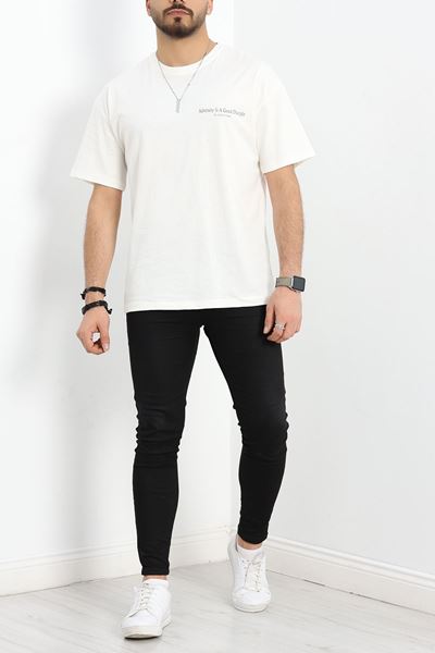 Baskılı Penye Erkek Tişört Beyaz - 40801.1872.