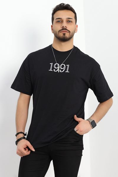 Baskılı Penye Erkek Tişört Beyazsiyah - 40801.1872.