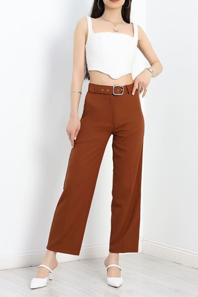 Double Kumaş Kemerli Bol Paça Pantolon Acıkahve - 20903.1397.