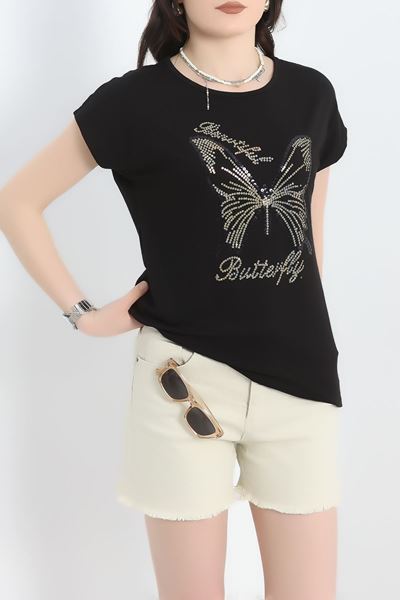 Kelebek Detaylı Viskon Bluz Siyah - 40663.599.
