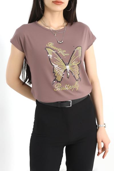 Kelebek Detaylı Viskon Bluz Vizon - 40663.599.