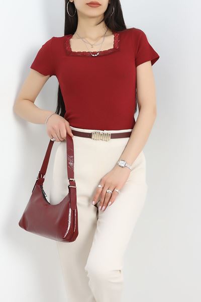 Kare Yaka Dantelli Body Bordo - 70062.599.