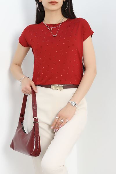 Taşlı Bluz Bordo - 20755.599.
