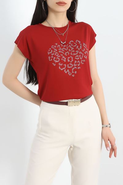 Kalp Detaylı Bluz Bordo - 20758.599.