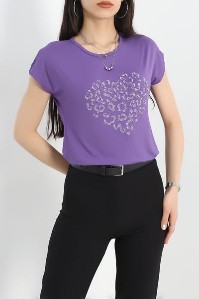 Kalp Detaylı Bluz Lila - 20758.599.
