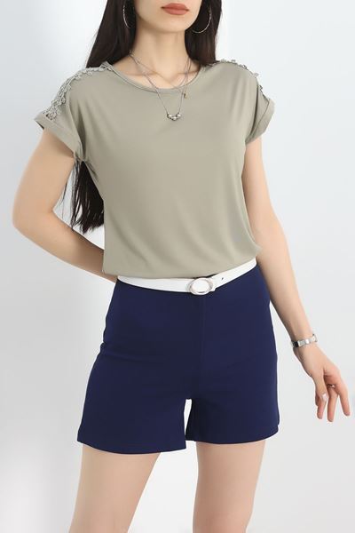 Omuz Dantelli Bluz Açıkhaki - 20766.599.